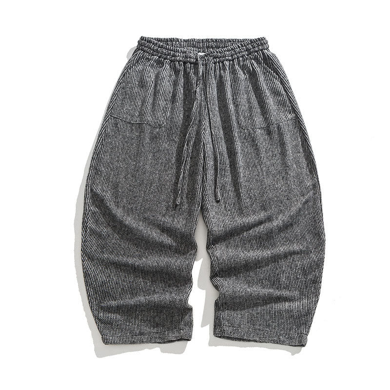 Buddha Stones Daily Solid Color Drawstring Design Men's Wide Leg Cotton Pants With Pockets