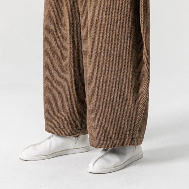 Buddha Stones Daily Solid Color Drawstring Design Men's Wide Leg Cotton Pants With Pockets