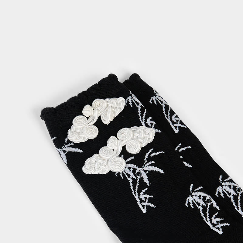 Buddha Stones Chinese Frog-Button Design Jacquard Bamboo Pattern Micro Crew Women's Socks