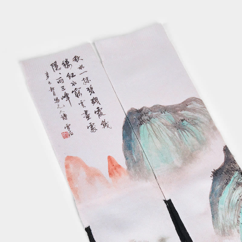 Buddha Stones Casual Lotus Chinese Landscape Painting Micro Crew Men Women Unisex Socks