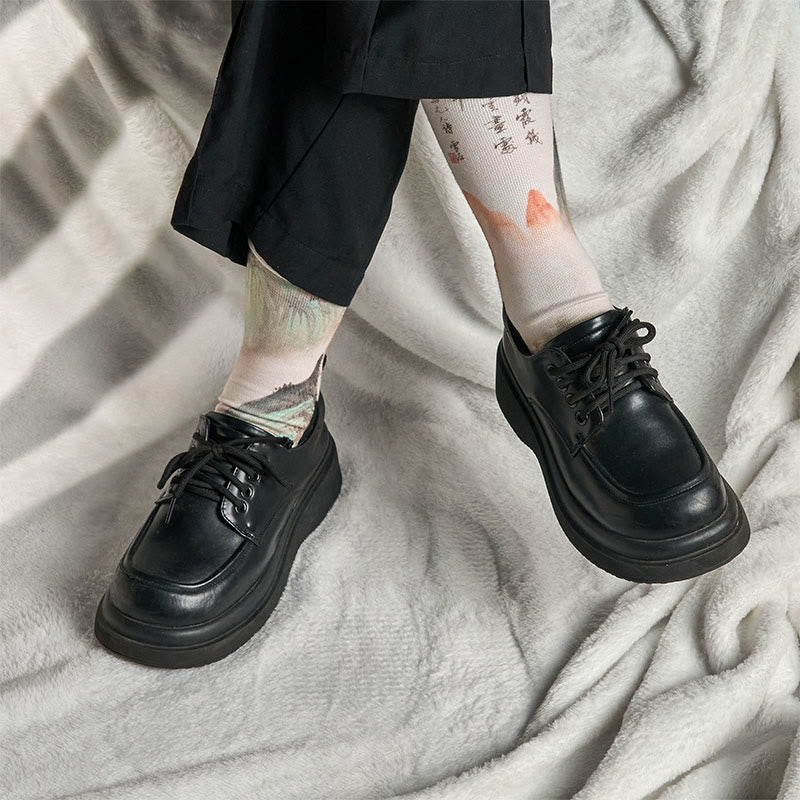 Buddha Stones Casual Lotus Chinese Landscape Painting Micro Crew Men Women Unisex Socks