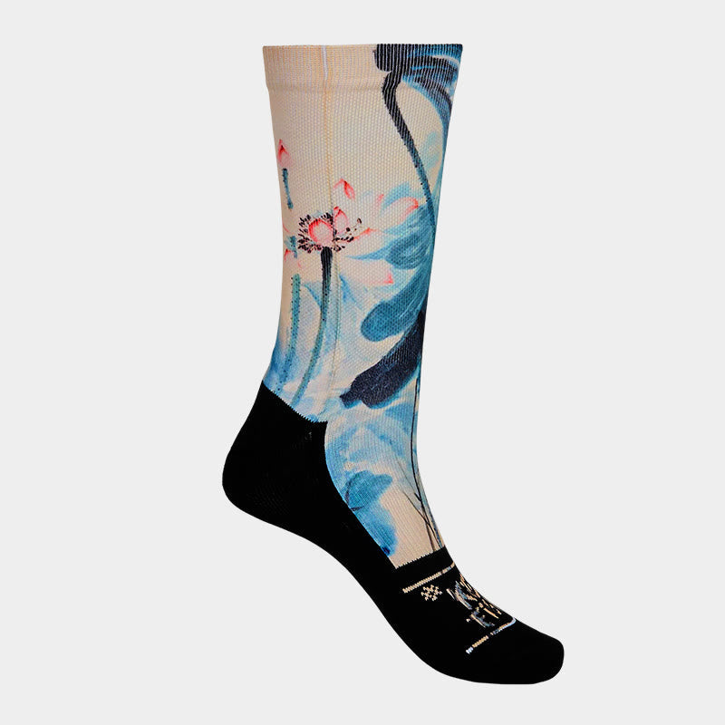 Buddha Stones Casual Lotus Chinese Landscape Painting Micro Crew Men Women Unisex Socks