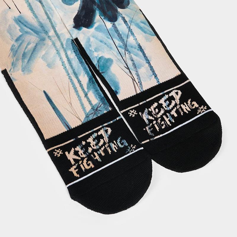 Buddha Stones Casual Lotus Chinese Landscape Painting Micro Crew Men Women Unisex Socks