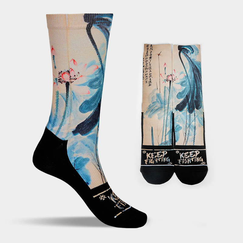 Buddha Stones Casual Lotus Chinese Landscape Painting Micro Crew Men Women Unisex Socks
