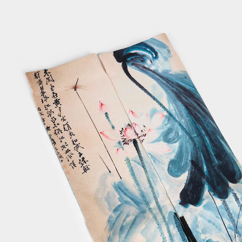 Buddha Stones Casual Lotus Chinese Landscape Painting Micro Crew Men Women Unisex Socks