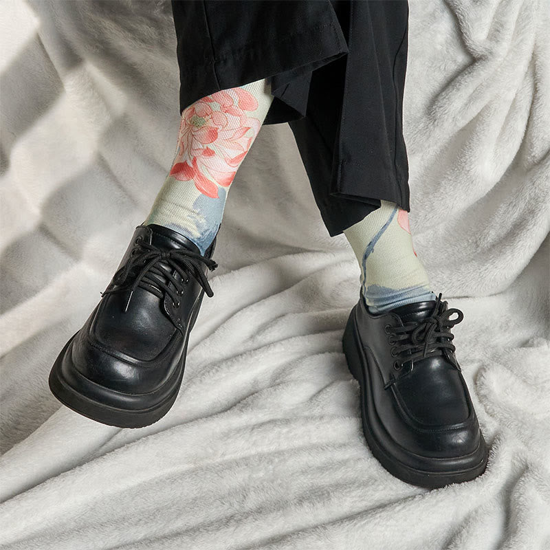 Buddha Stones Casual Lotus Painting Micro Crew Men Women Unisex Socks