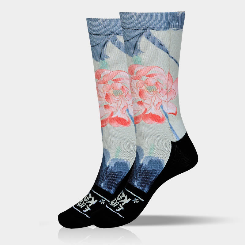 Buddha Stones Casual Lotus Painting Micro Crew Men Women Unisex Socks