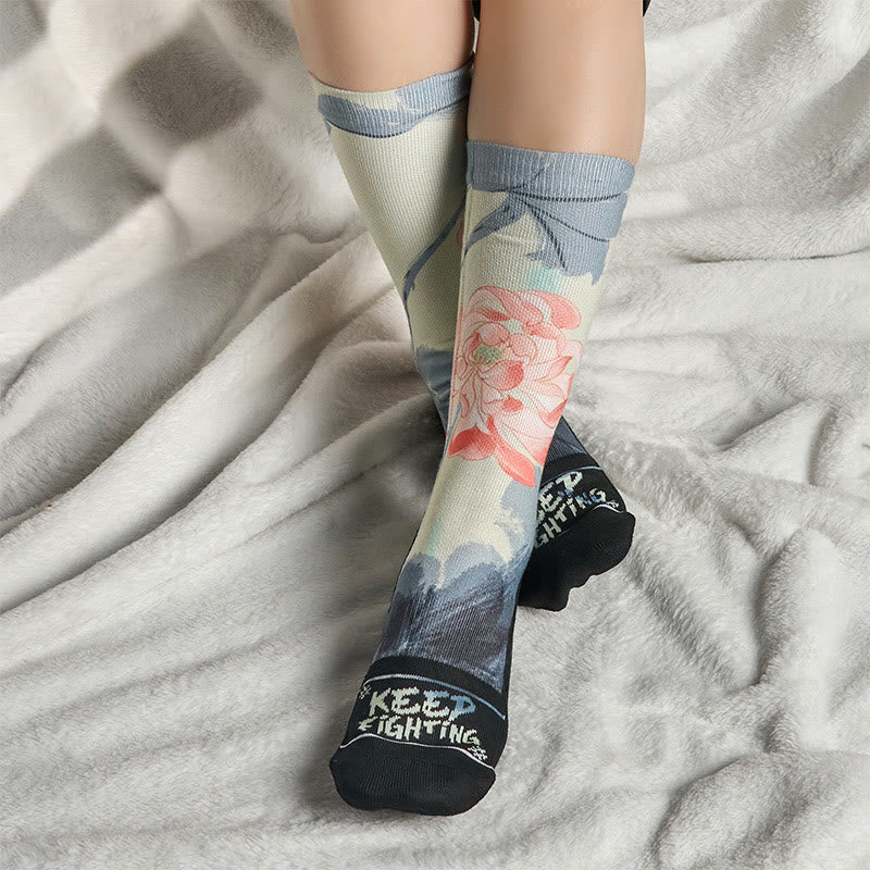 Buddha Stones Casual Lotus Painting Micro Crew Men Women Unisex Socks