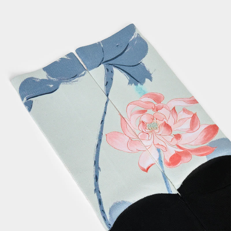 Buddha Stones Casual Lotus Painting Micro Crew Men Women Unisex Socks