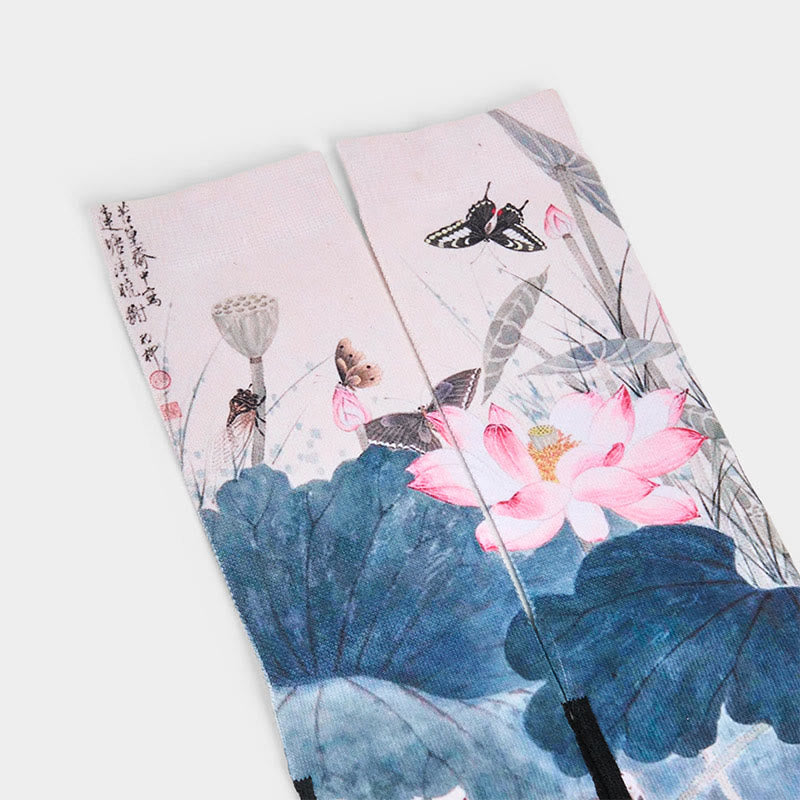 Buddha Stones Casual Lotus Flowers Leaves Butterfly Micro Crew Men Women Unisex Socks