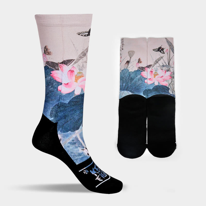 Buddha Stones Casual Lotus Flowers Leaves Butterfly Micro Crew Men Women Unisex Socks