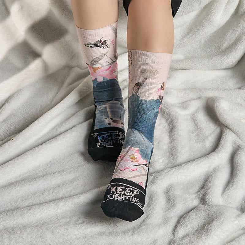 Buddha Stones Casual Lotus Flowers Leaves Butterfly Micro Crew Men Women Unisex Socks