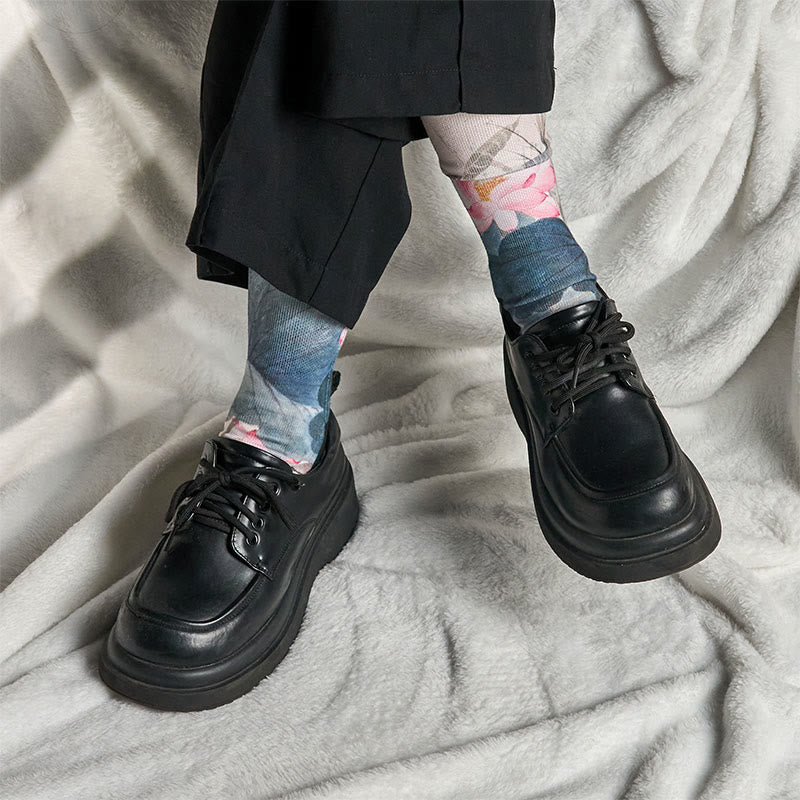 Buddha Stones Casual Lotus Flowers Leaves Butterfly Micro Crew Men Women Unisex Socks