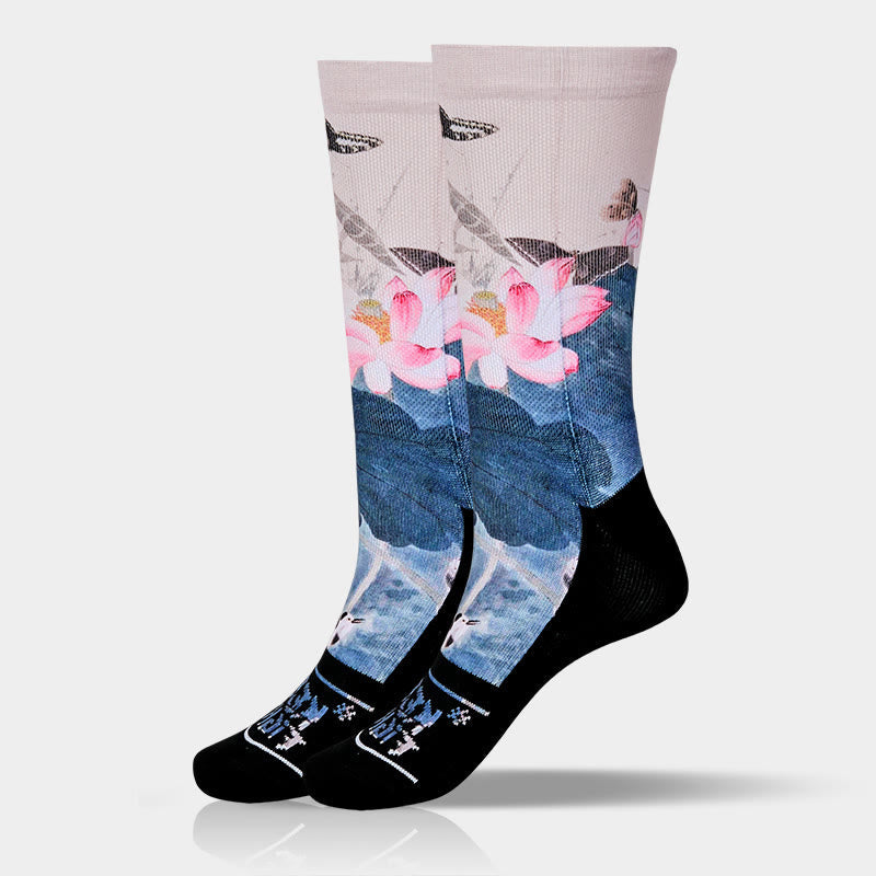 Buddha Stones Casual Lotus Flowers Leaves Butterfly Micro Crew Men Women Unisex Socks