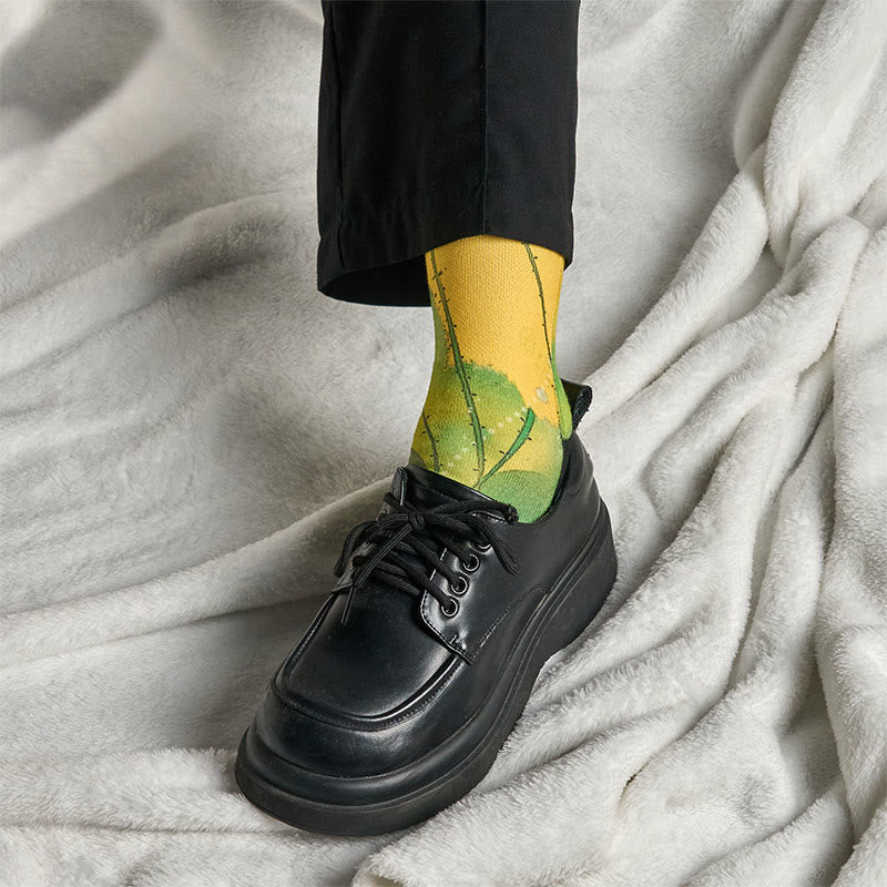 Buddha Stones Casual Beige Lotus Flowers Leaves Micro Crew Men Women Unisex Socks