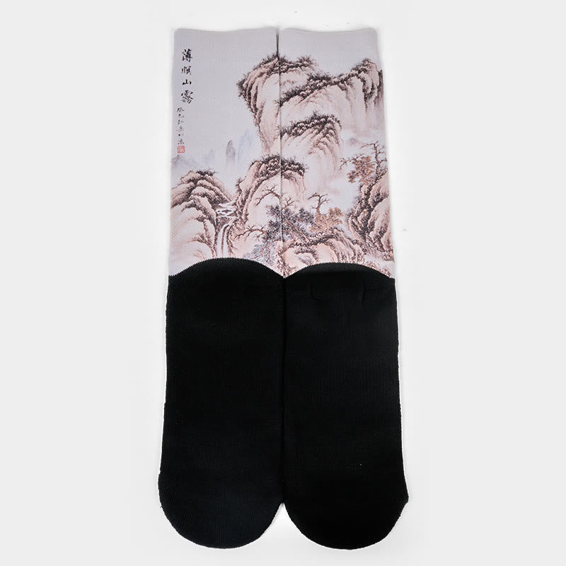 Buddha Stones Casual White Crane Pine Trees Mountains Micro Crew Men Women Unisex Socks