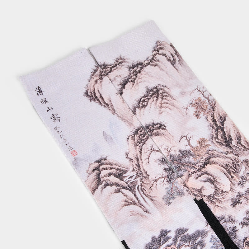 Buddha Stones Casual White Crane Pine Trees Mountains Micro Crew Men Women Unisex Socks