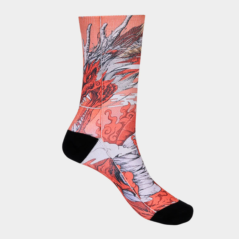 Buddha Stones Casual Red Dragon Volcano Sun Tree Mountains Micro Crew Men Women Unisex Socks