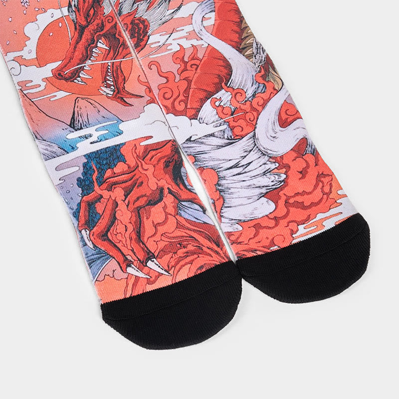 Buddha Stones Casual Red Dragon Volcano Sun Tree Mountains Micro Crew Men Women Unisex Socks