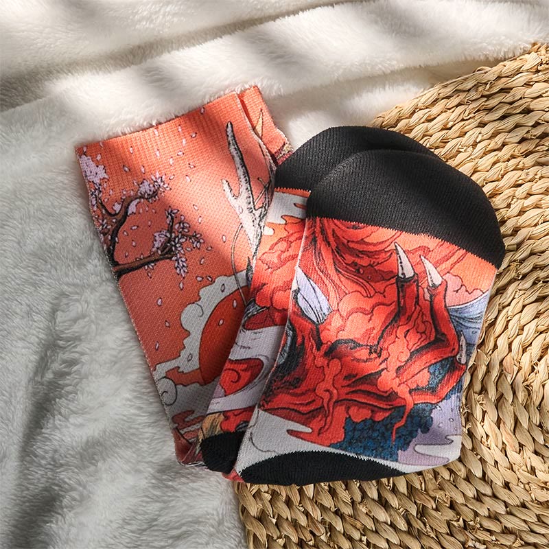 Buddha Stones Casual Red Dragon Volcano Sun Tree Mountains Micro Crew Men Women Unisex Socks