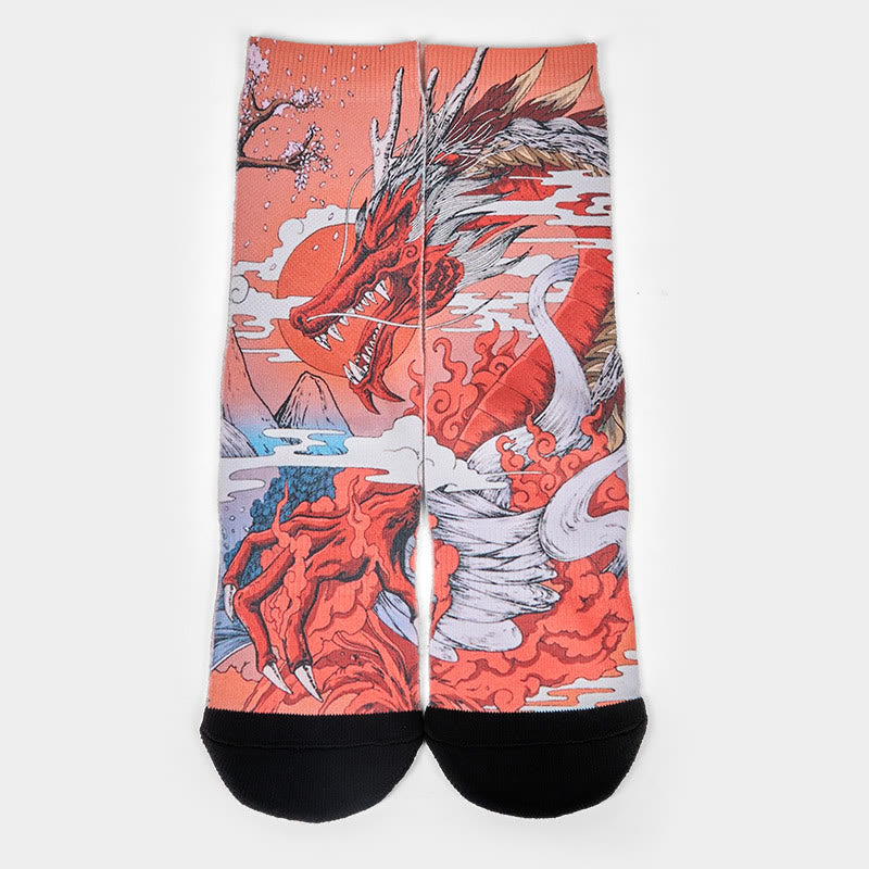 Buddha Stones Casual Red Dragon Volcano Sun Tree Mountains Micro Crew Men Women Unisex Socks
