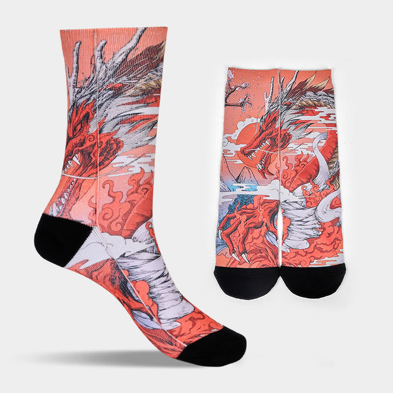 Buddha Stones Casual Red Dragon Volcano Sun Tree Mountains Micro Crew Men Women Unisex Socks