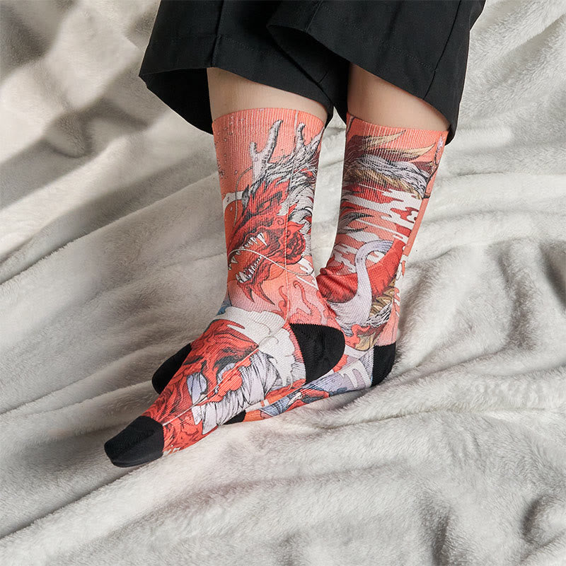 Buddha Stones Casual Red Dragon Volcano Sun Tree Mountains Micro Crew Men Women Unisex Socks