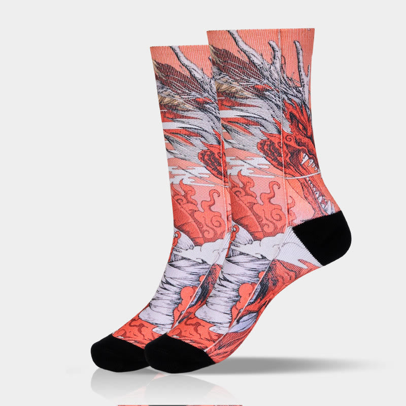 Buddha Stones Casual Red Dragon Volcano Sun Tree Mountains Micro Crew Men Women Unisex Socks