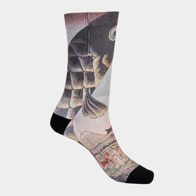 Buddha Stones Casual Koi Fish Mount Fuji Micro Crew Men Women Unisex Socks