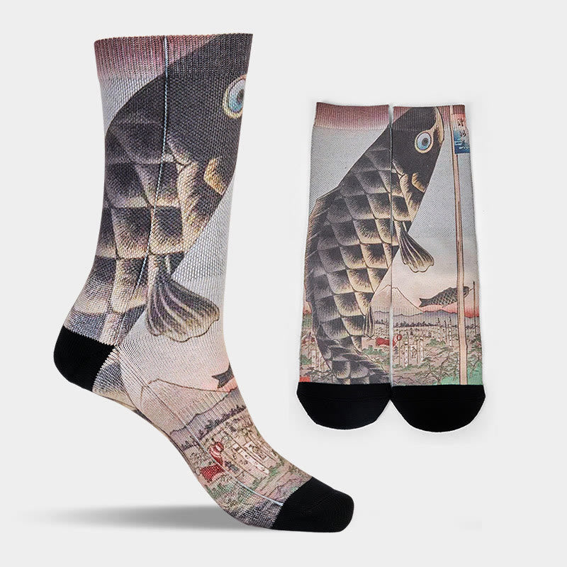 Buddha Stones Casual Koi Fish Mount Fuji Micro Crew Men Women Unisex Socks