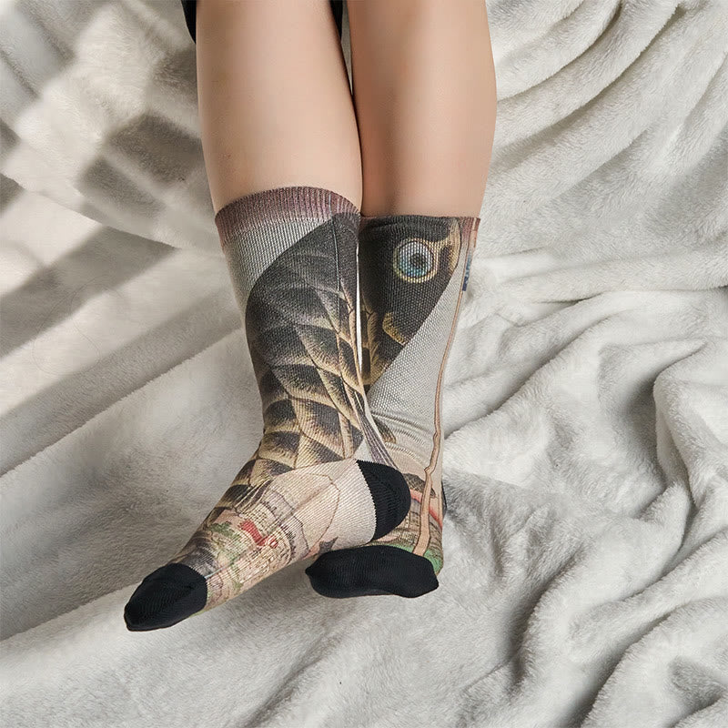 Buddha Stones Casual Koi Fish Mount Fuji Micro Crew Men Women Unisex Socks