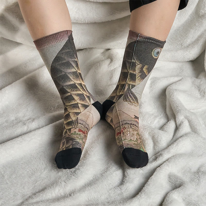 Buddha Stones Casual Koi Fish Mount Fuji Micro Crew Men Women Unisex Socks