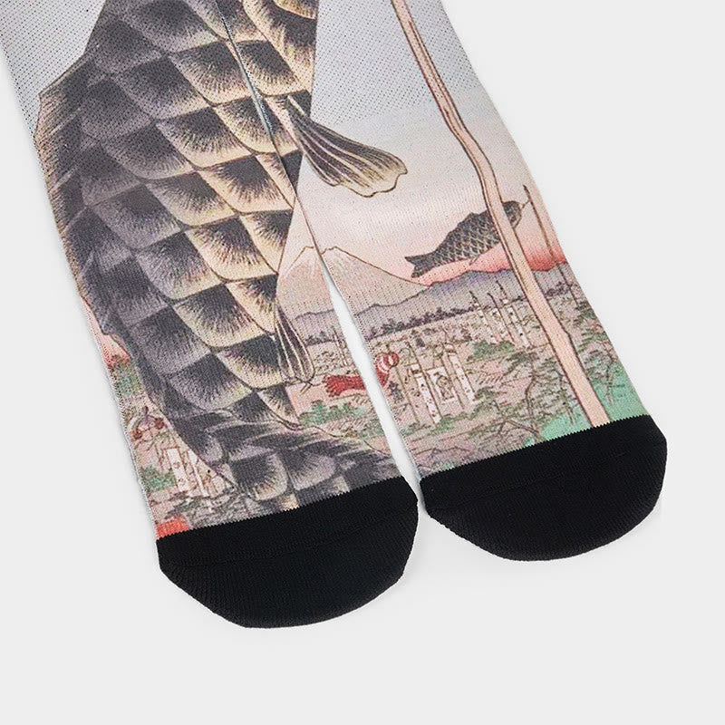 Buddha Stones Casual Koi Fish Mount Fuji Micro Crew Men Women Unisex Socks