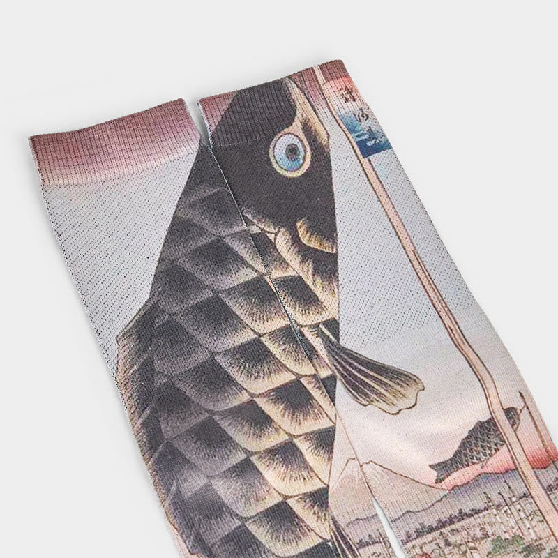Buddha Stones Casual Koi Fish Mount Fuji Micro Crew Men Women Unisex Socks