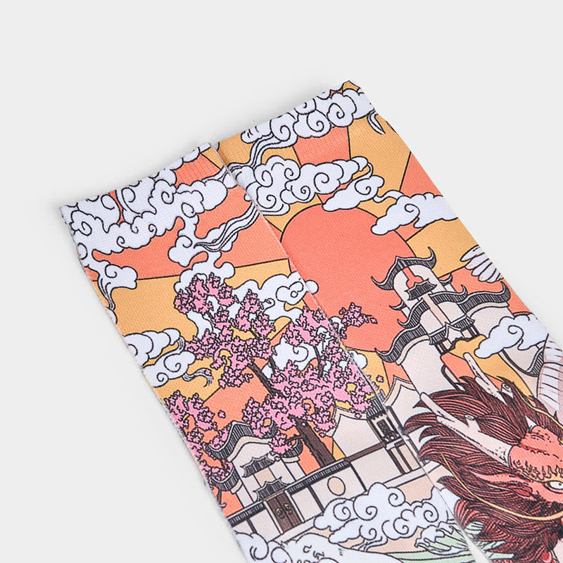 Buddha Stones Casual Dragon Clouds Sun Waves Micro Crew Men Women Unisex Socks