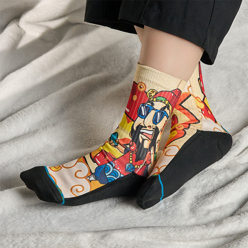 Buddha Stones Casual God Of Wealth Red Envelopes Ingot Micro Crew Men Women Unisex Socks