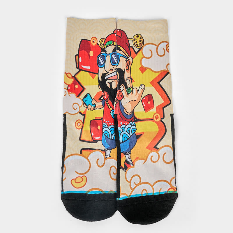 Buddha Stones Casual God Of Wealth Red Envelopes Ingot Micro Crew Men Women Unisex Socks