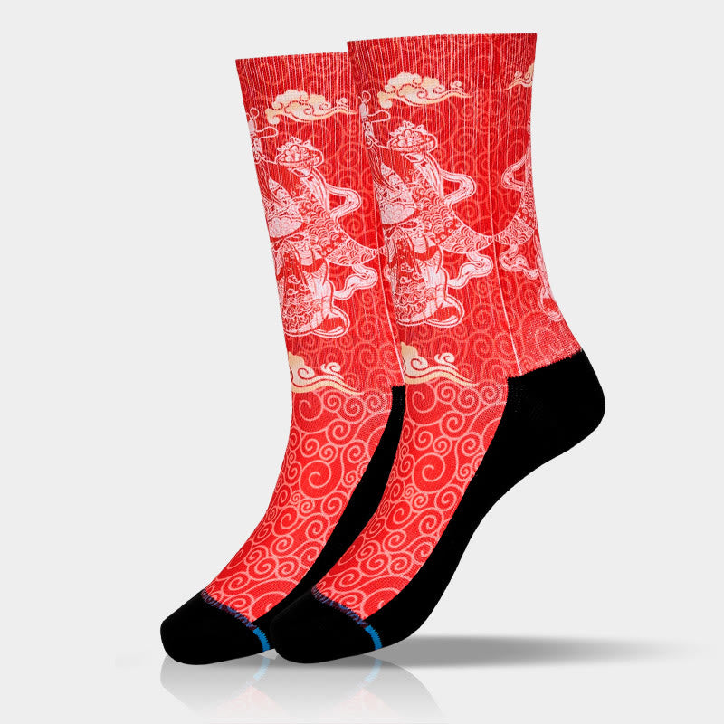 Buddha Stones Casual God Of Wealth Auspicious Clouds Micro Crew Men Women Unisex Socks