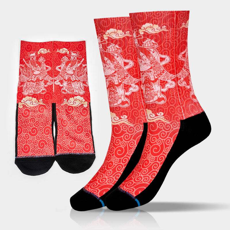 Buddha Stones Casual God Of Wealth Auspicious Clouds Micro Crew Men Women Unisex Socks