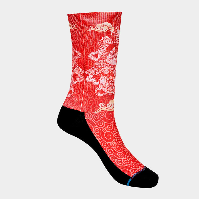 Buddha Stones Casual God Of Wealth Auspicious Clouds Micro Crew Men Women Unisex Socks