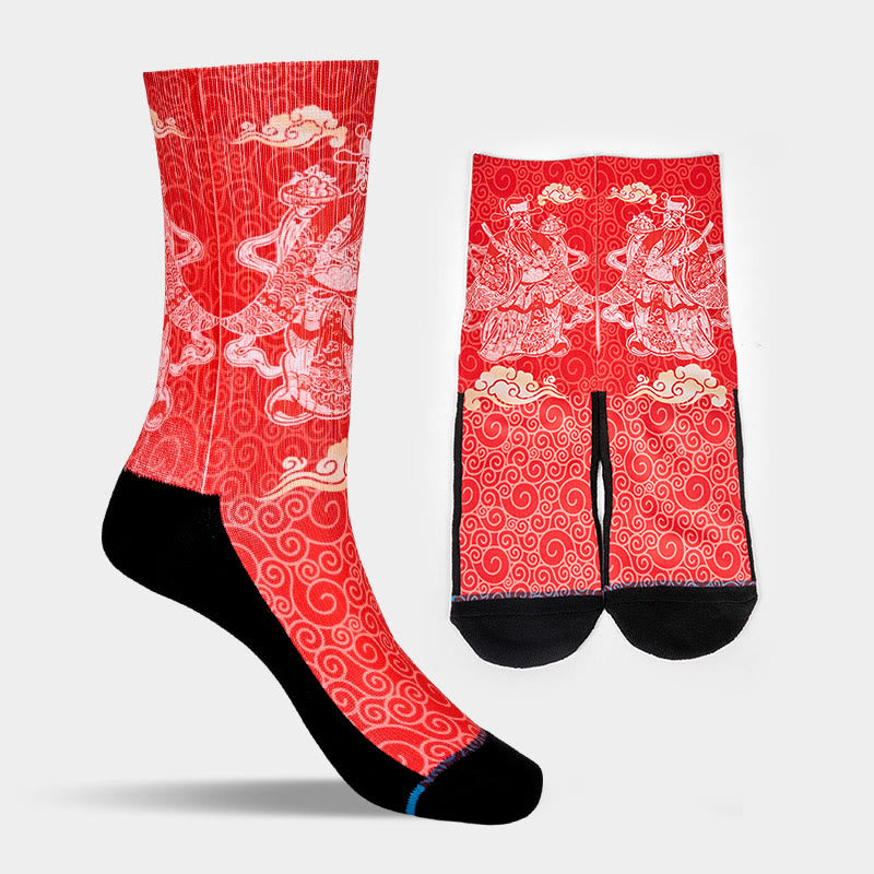 Buddha Stones Casual God Of Wealth Auspicious Clouds Micro Crew Men Women Unisex Socks