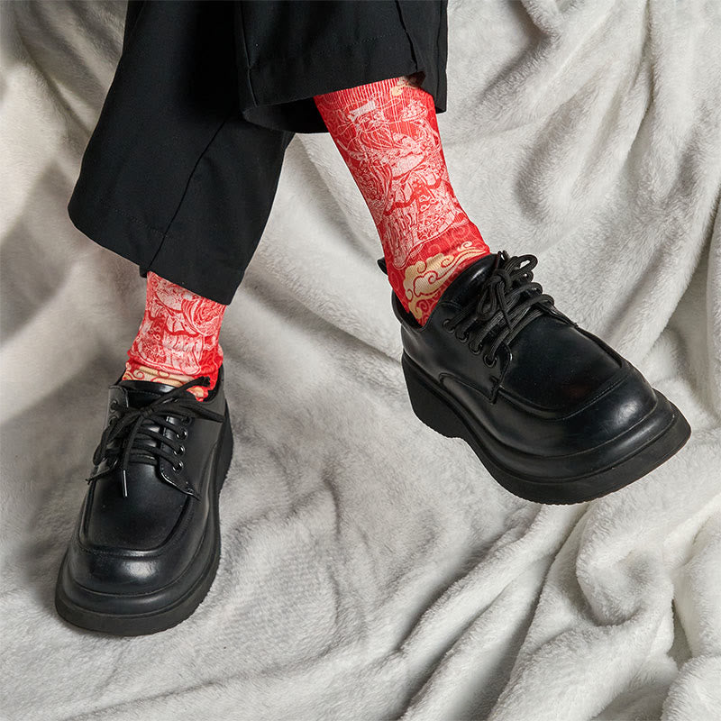 Buddha Stones Casual God Of Wealth Auspicious Clouds Micro Crew Men Women Unisex Socks