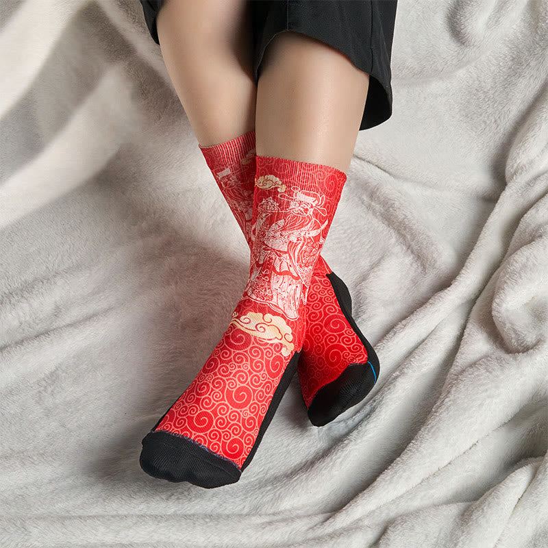 Buddha Stones Casual God Of Wealth Auspicious Clouds Micro Crew Men Women Unisex Socks