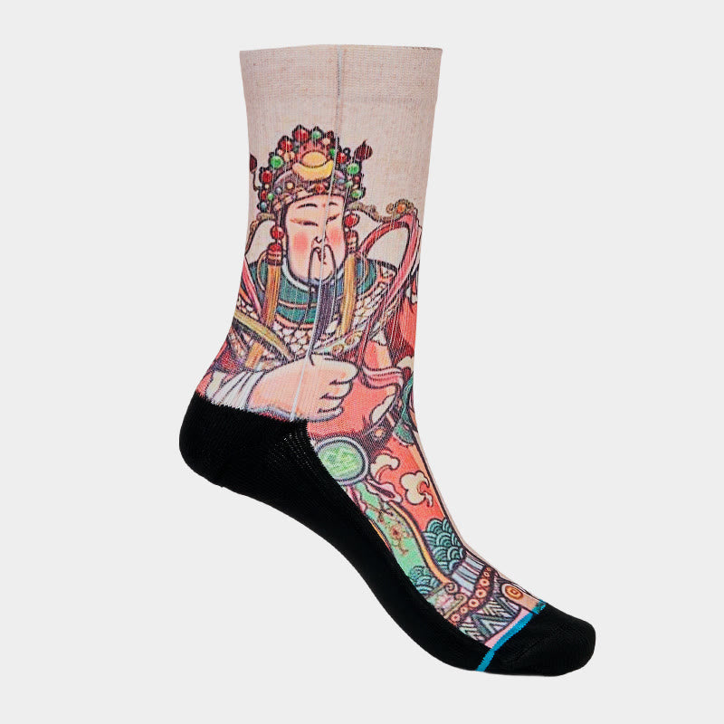 Buddha Stones Casual God Of Wealth Ruyi Handle Micro Crew Men Women Unisex Socks