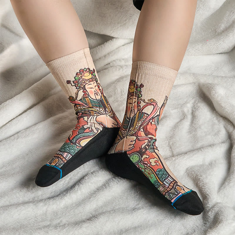 Buddha Stones Casual God Of Wealth Ruyi Handle Micro Crew Men Women Unisex Socks