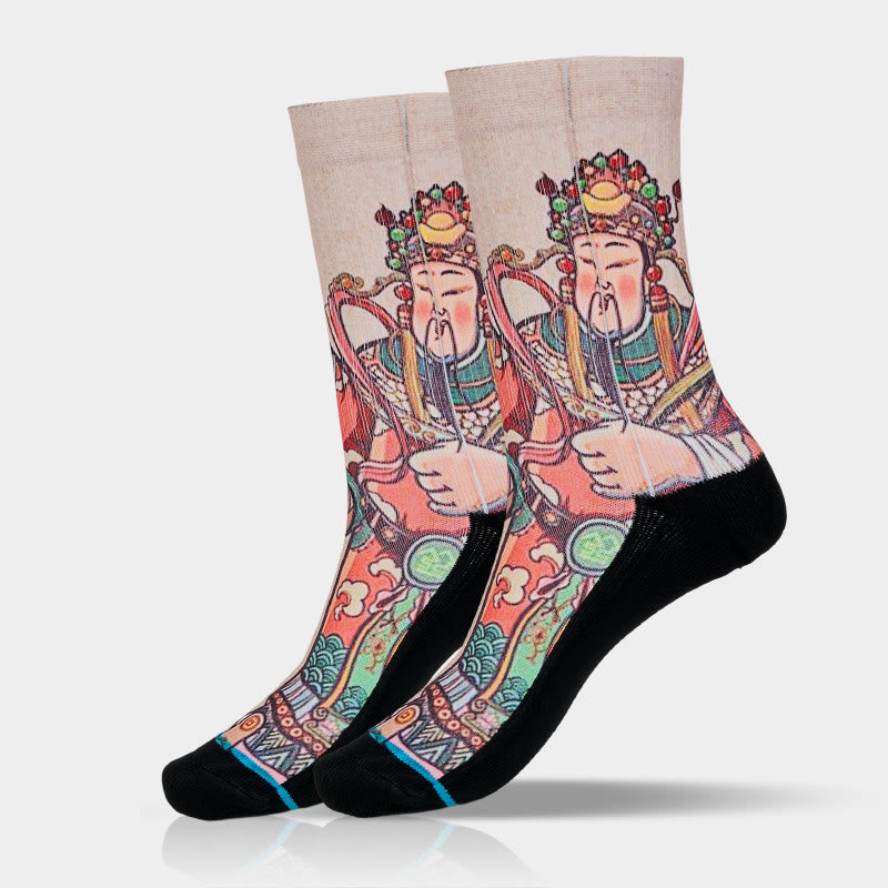 Buddha Stones Casual God Of Wealth Ruyi Handle Micro Crew Men Women Unisex Socks