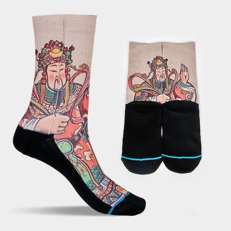 Buddha Stones Casual God Of Wealth Ruyi Handle Micro Crew Men Women Unisex Socks