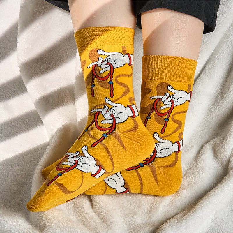 Buddha Stones Casual Sacred Buddha Hand Holding Red Rope Micro Crew Women's Socks