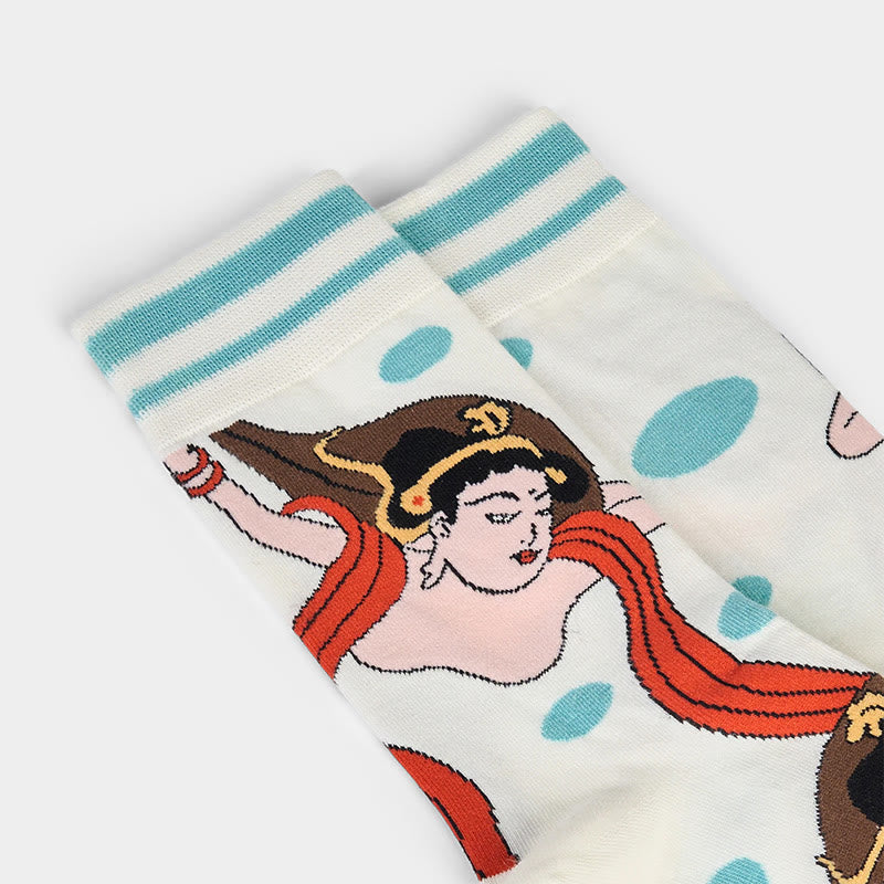 Buddha Stones Casual Dunhuang Feitian Design Micro Crew Women's Socks