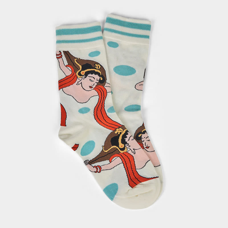 Buddha Stones Casual Dunhuang Feitian Design Micro Crew Women's Socks